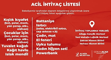 Aliağa Belediyesi’nden Deprem Bölgesi İçin Yardım Kampanyası
