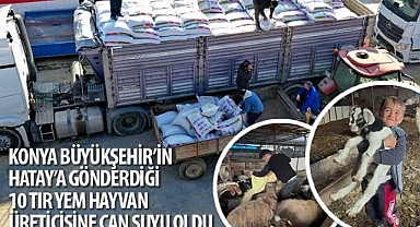 Konya Büyükşehir’in Hatay’a Gönderdiği 10 Tır Yem Hayvan Üreticisine Can Suyu Oldu