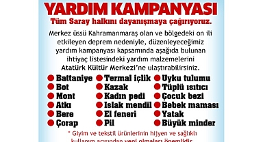 Saray Belediyesi’nden deprem bölgesi için yardım kampanyası
