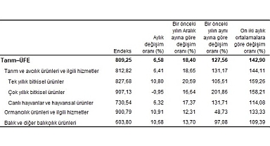 Tarım ürünleri üretici fiyat endeksi (Tarım-ÜFE) yıllık %127,56, aylık %6,58 arttı
