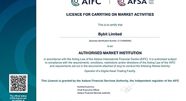 Bybit’e Astana Finansal Hizmet Otoritesi AFSA’dan tarafından Kazakistan'da Yetkili Piyasa Kurumu olarak Dijital Varlık Ticareti Tesisi İşletme ve Gözetim Sağlama lisansı