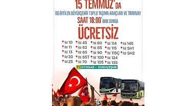 Kocaeli Büyükşehir'den 15 Temmuz'da ücretsiz ulaşım hizmeti