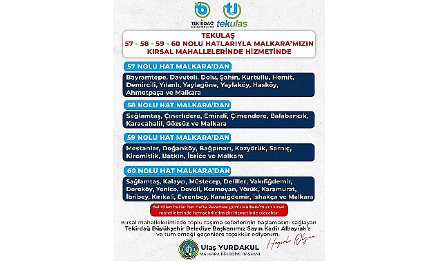Malkara'mızın kırsal mahallelerinde toplu taşıma dönemi başlıyor