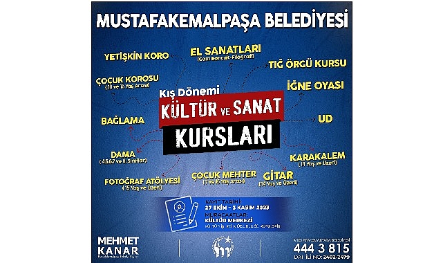 Mustafakemalpaşa'da kültür sanat kursları kış dönemi kayıtları başlıyor