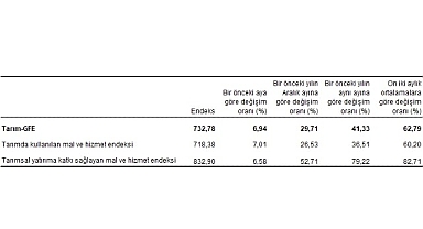 Tarımsal girdi fiyat endeksi (Tarım-GFE) yıllık yüzde 41,33, aylık yüzde 6,94 arttı
