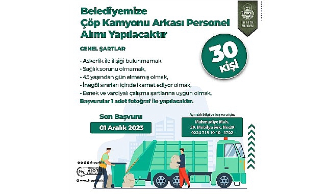 İnegöl Belediyesi 30 Personel Alacak