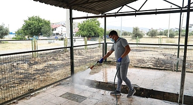 Burhaniye Belediyesi Kurban kesim alanlarının temizlik ilaçlama ve dezenfekte işlemlerini gerçekleştirdi