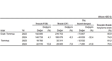 Tüik: Temmuz ayında genel ticaret sistemine göre ihracat %13,8 arttı, ithalat %7,8 azaldı