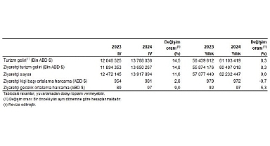 Tüik: Turizm geliri 2024 yılında %8,3 arttı