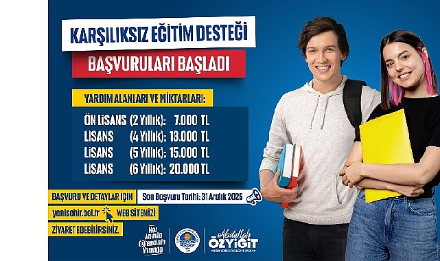 Yenişehir Belediyesinin Karşılıksız Eğitim Desteği Başvuruları Başladı